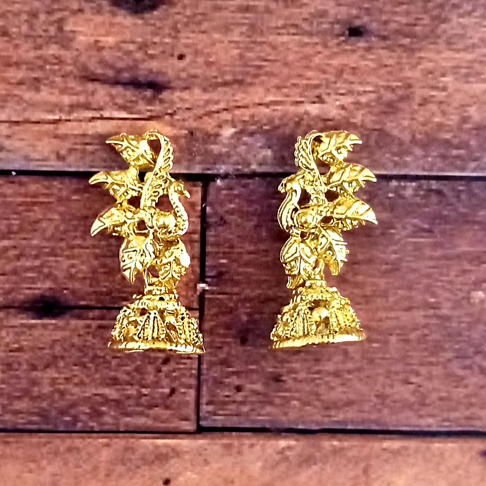 JewelMaze Gold Plated Peacock Small Jhumki Earrings