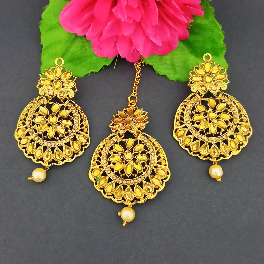 Bhavi Jewels Stone And Kundan Dangler Earrings With Maang Tikka - 1319521