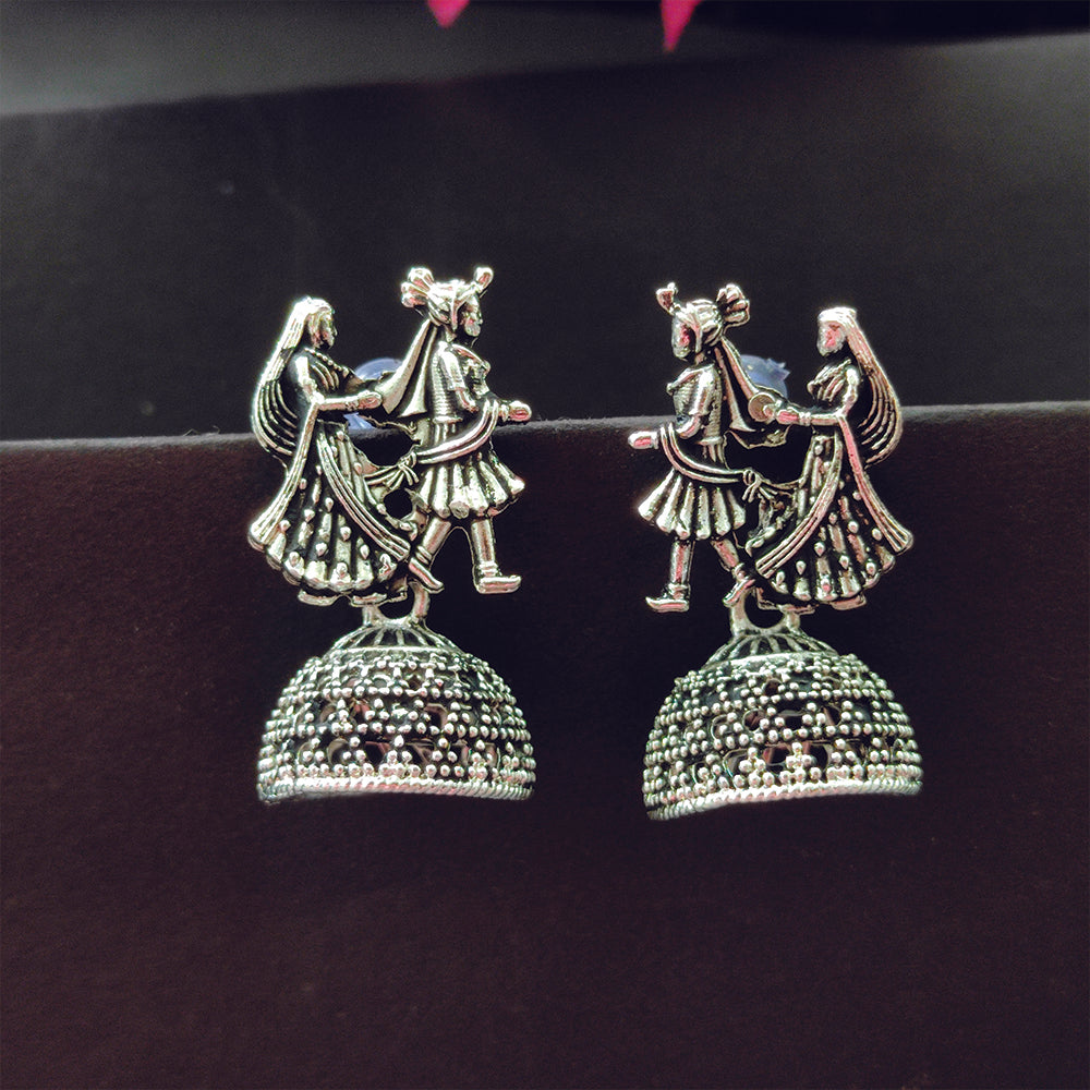 Jewelmaze Oxidised Plated Jhumki Earrings