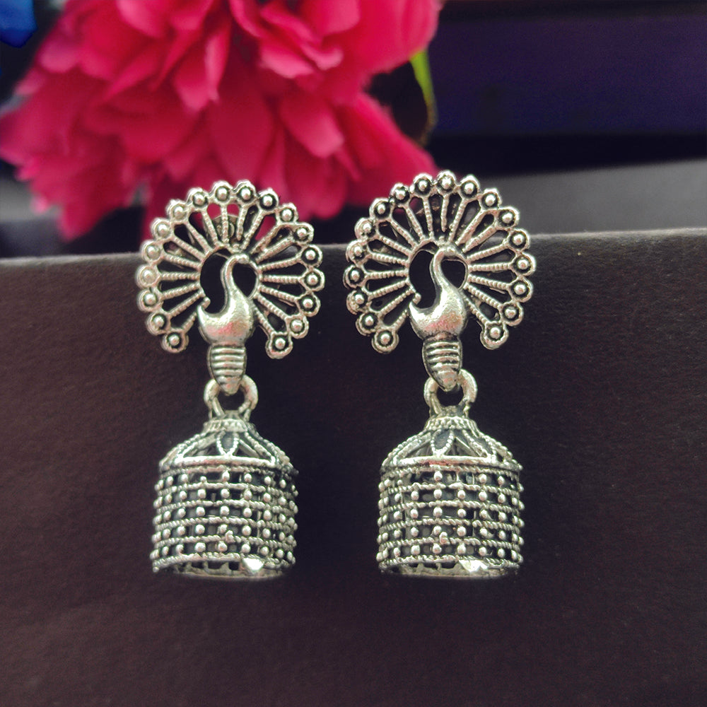 Jewelmaze Oxidised Plated Jhumki Earrings
