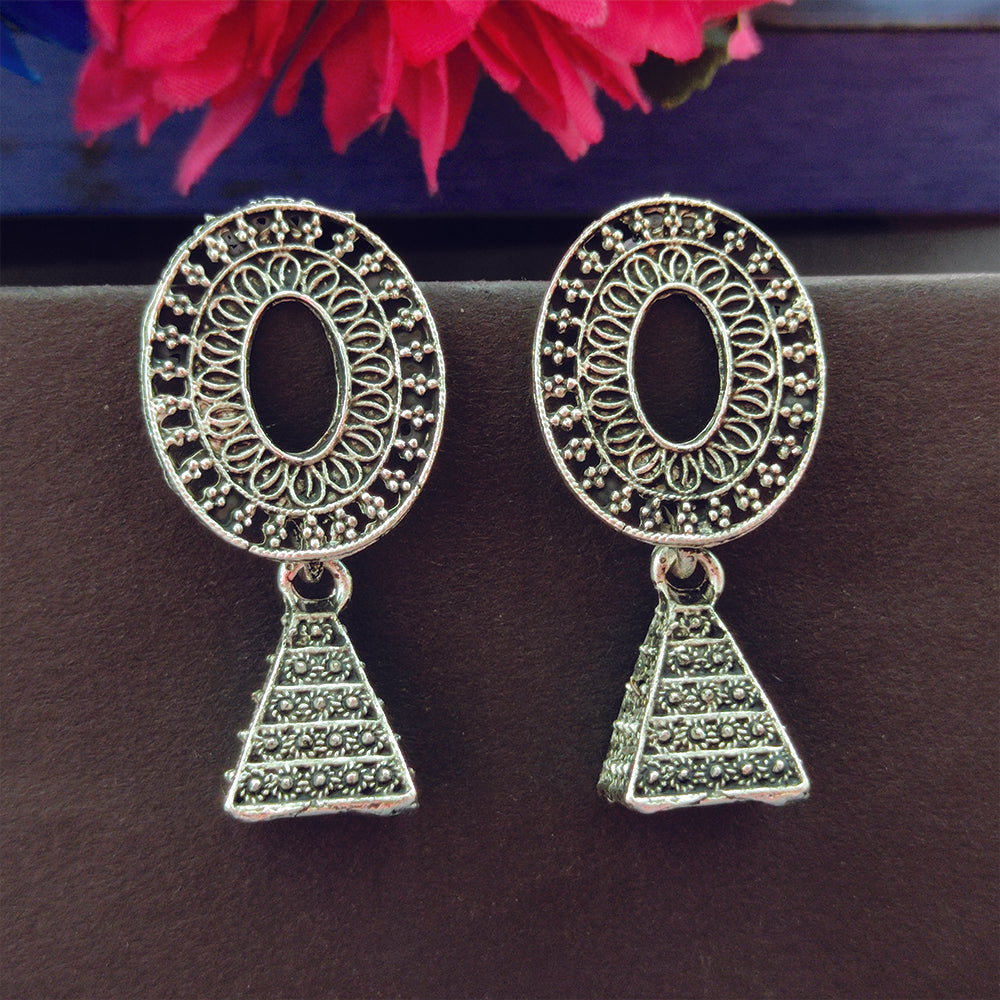Jewelmaze Oxidised Plated Jhumki Earrings