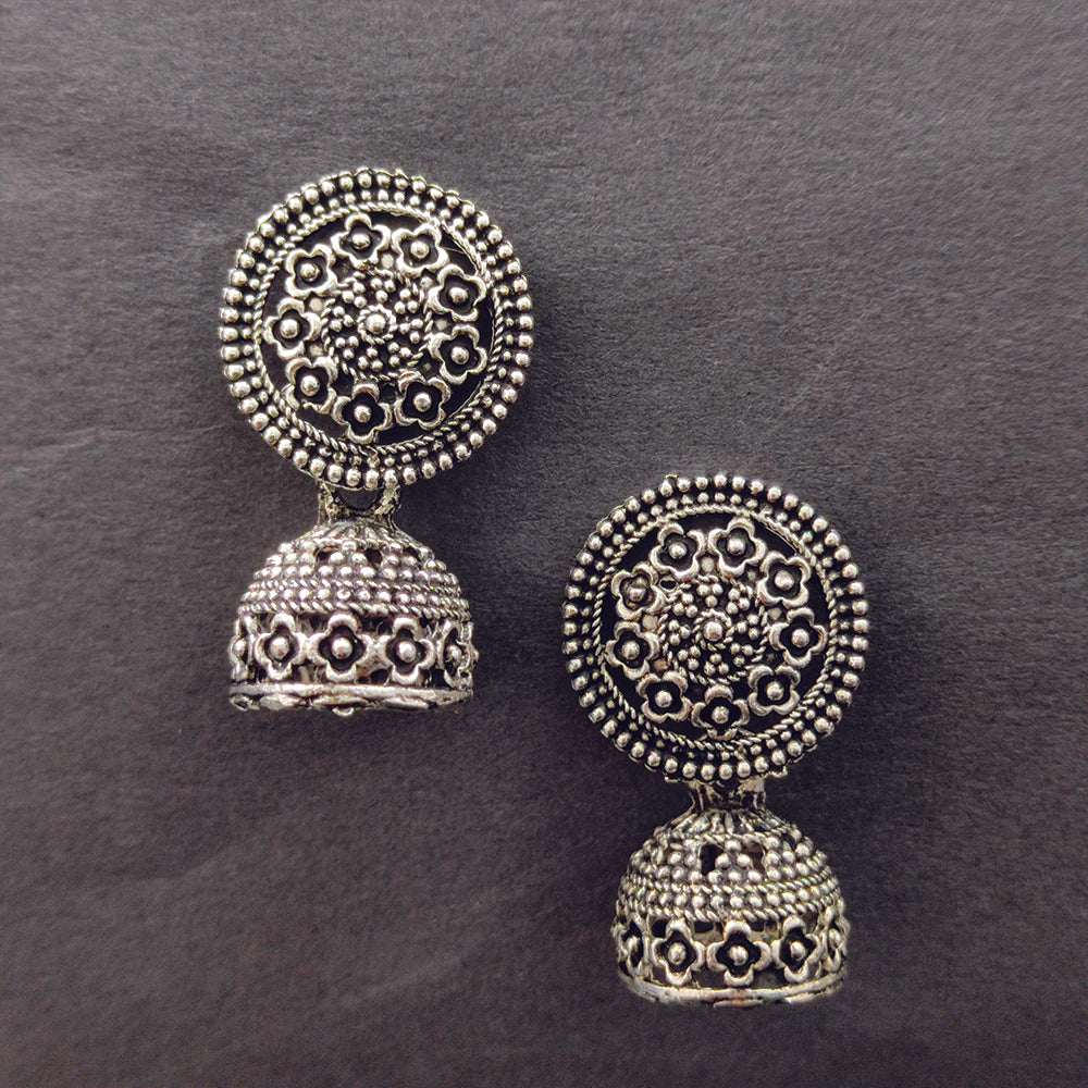 Jewelmaze Oxidised Plated Jhumki Earrings