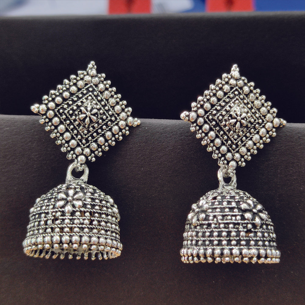 Jewelmaze Oxidised Plated Jhumki Earrings