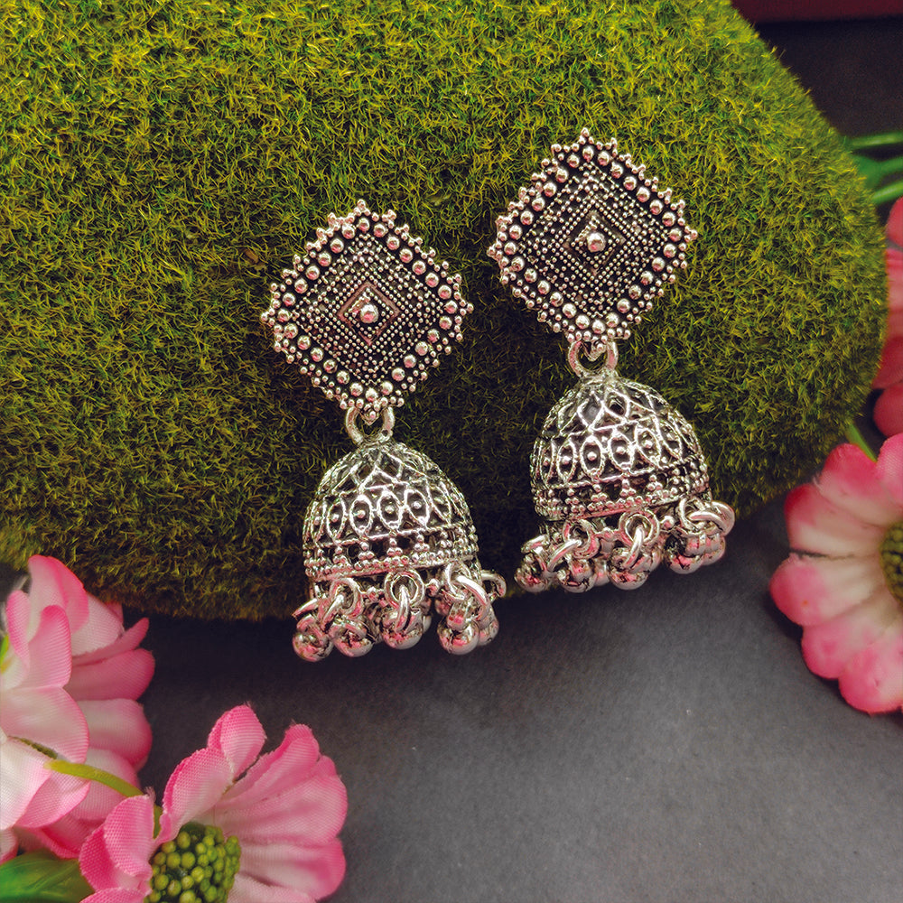Jewelmaze Oxidised Plated Jhumki Earrings