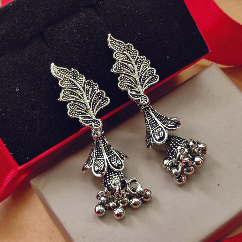Jewelmaze Oxidised Plated Jhumki Earrings