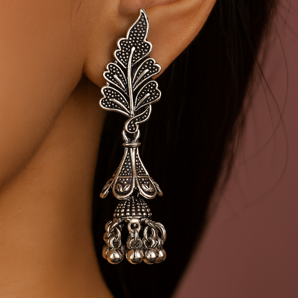 Jewelmaze Oxidised Plated Jhumki Earrings