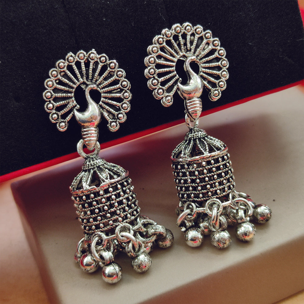 Jewelmaze Oxidised Plated Jhumki Earrings
