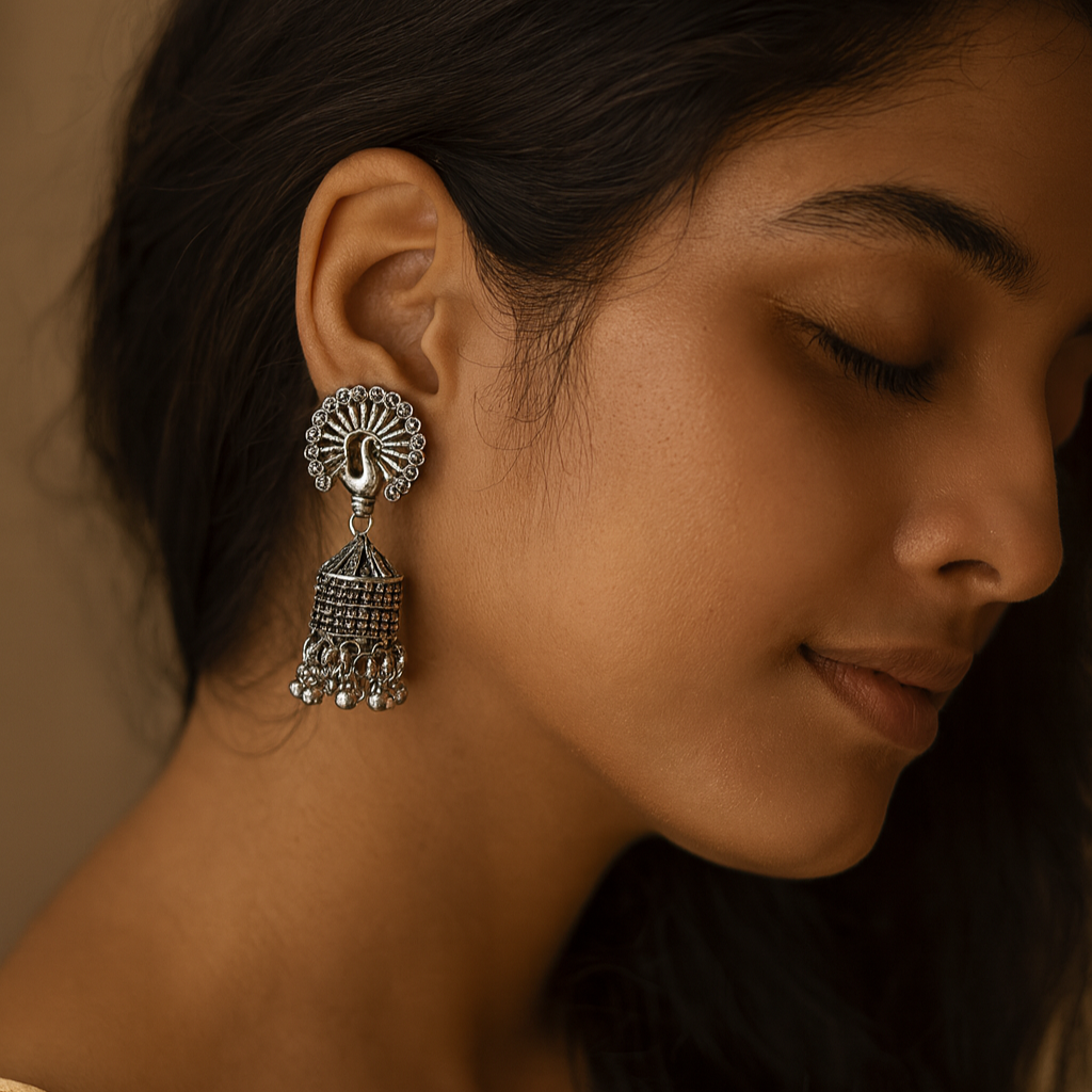 Jewelmaze Oxidised Plated Jhumki Earrings