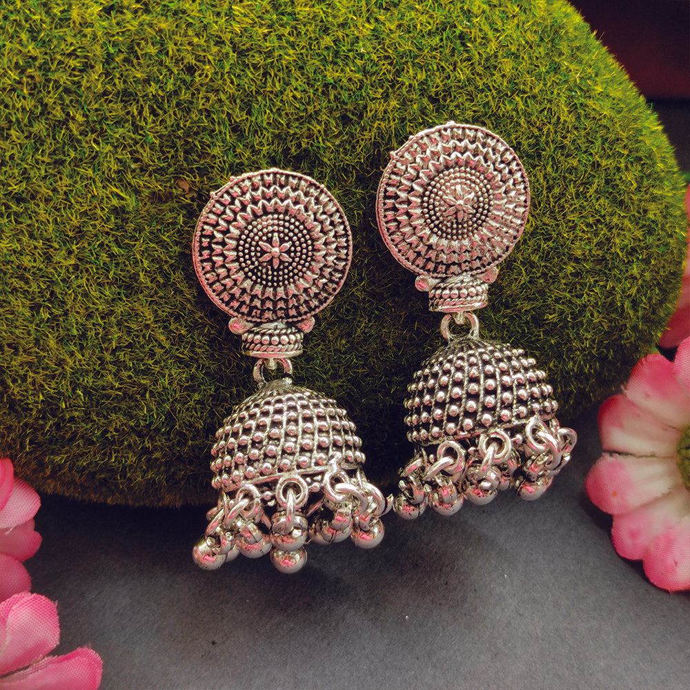 Jewelmaze Oxidised Plated Jhumki Earrings