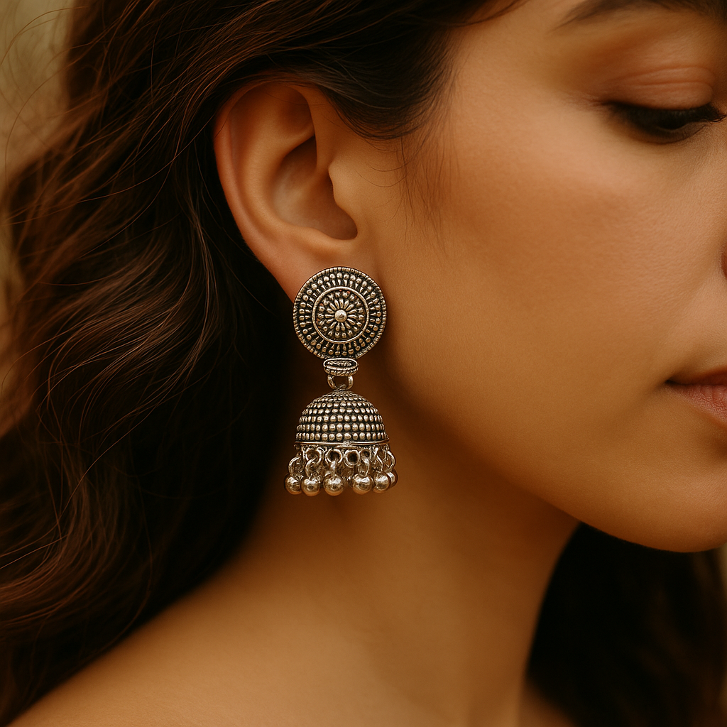 Jewelmaze Oxidised Plated Jhumki Earrings