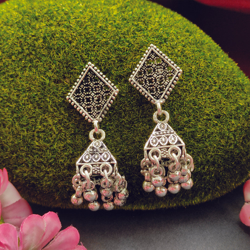 Jewelmaze Oxidised Plated Jhumki Earrings