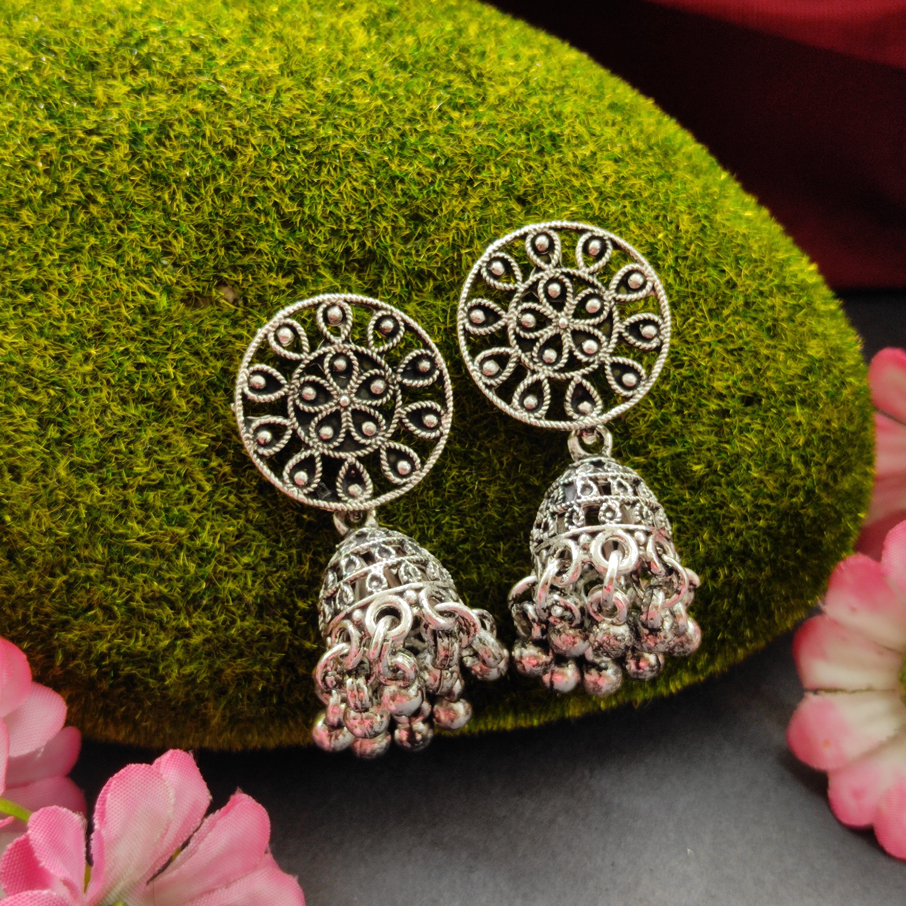 Jewelmaze Oxidised Plated Jhumki Earrings