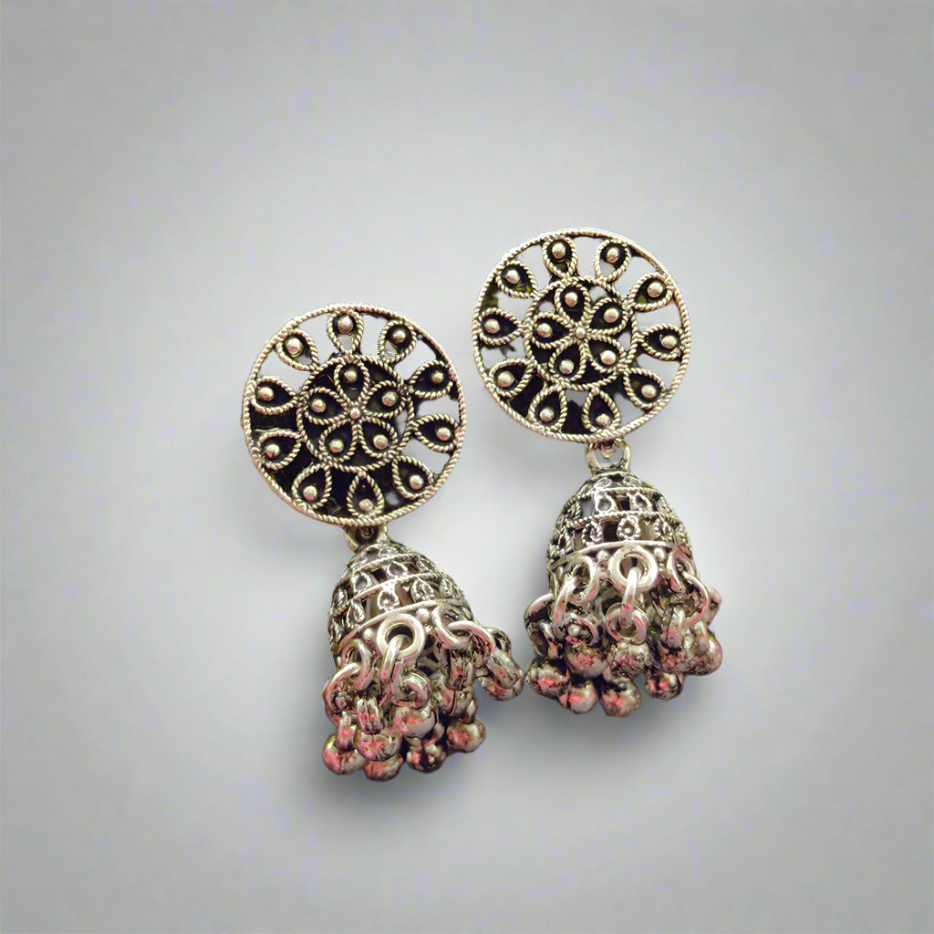 Jewelmaze Oxidised Plated Jhumki Earrings
