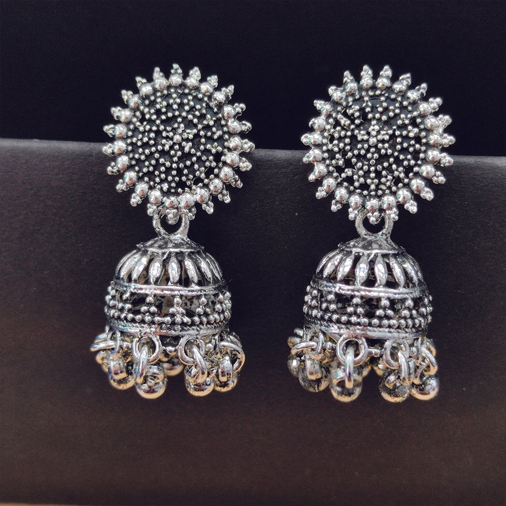 Jewelmaze Oxidised Plated Jhumki Earrings