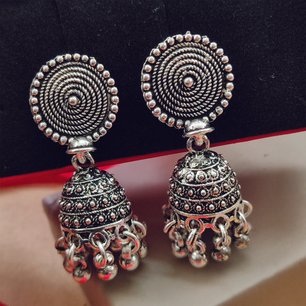 Jewelmaze Oxidised Plated Jhumki Earrings