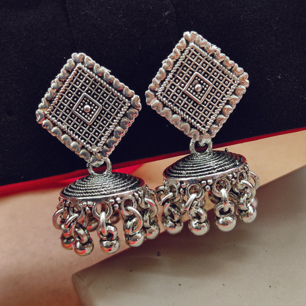 Jewelmaze Oxidised Plated Jhumki Earrings