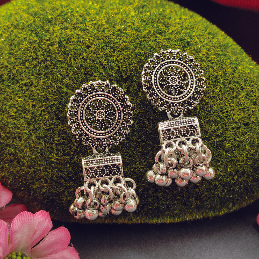 Jewelmaze Oxidised Plated Jhumki Earrings