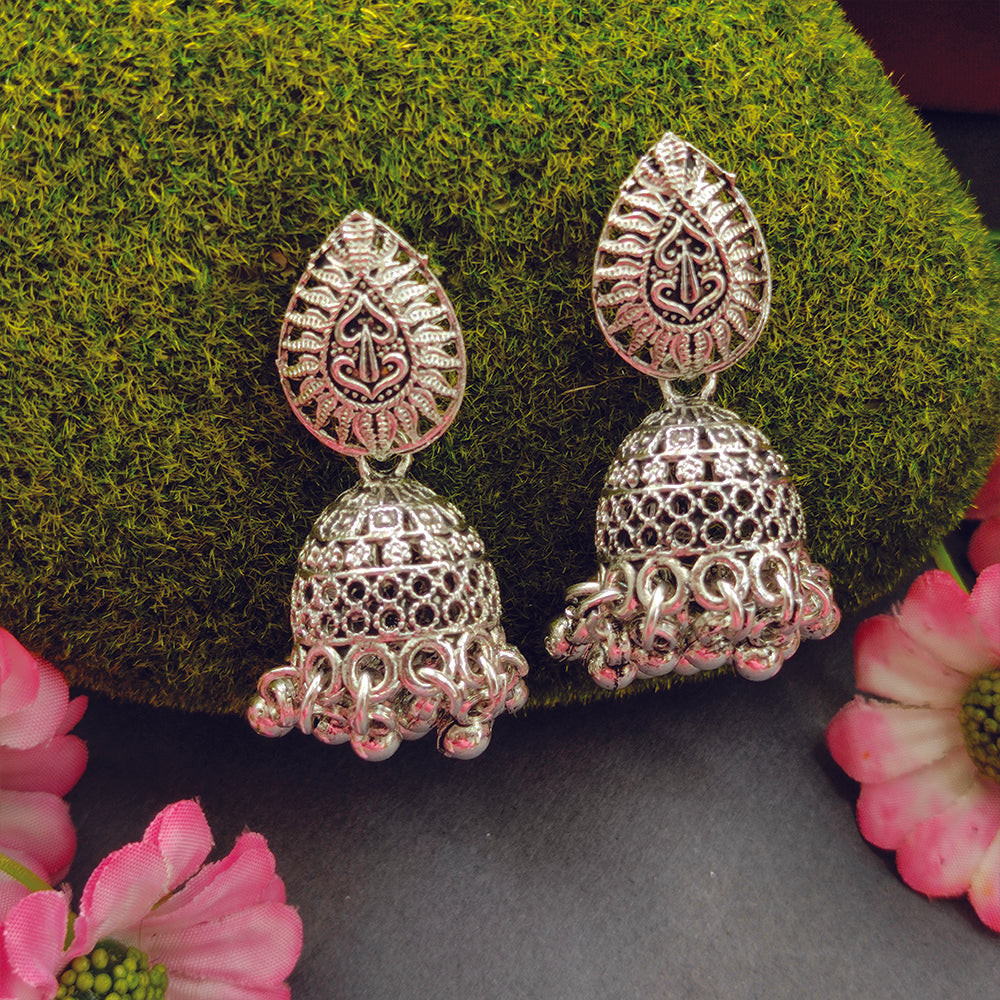 Jewelmaze Oxidised Plated Jhumki Earrings