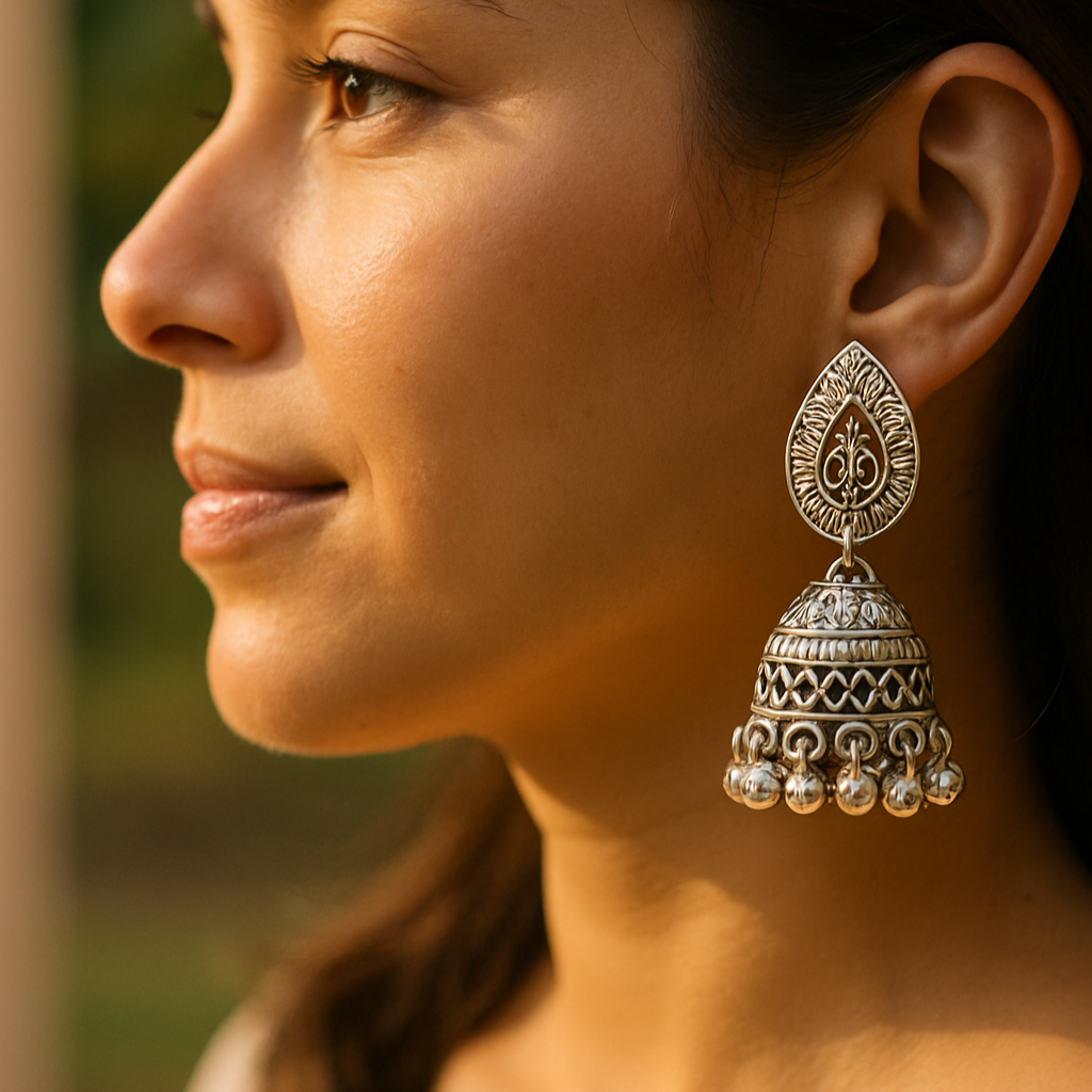 Jewelmaze Oxidised Plated Jhumki Earrings