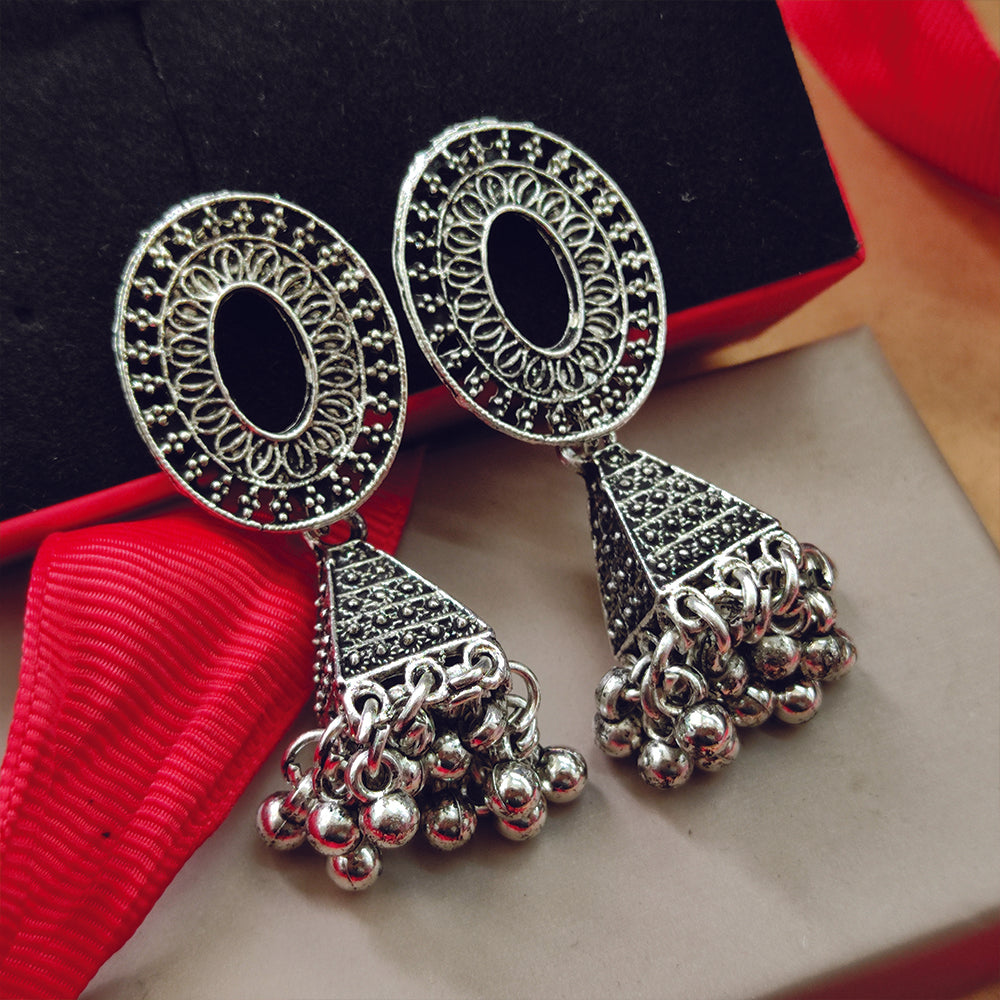 Jewelmaze Oxidised Plated Jhumki Earrings