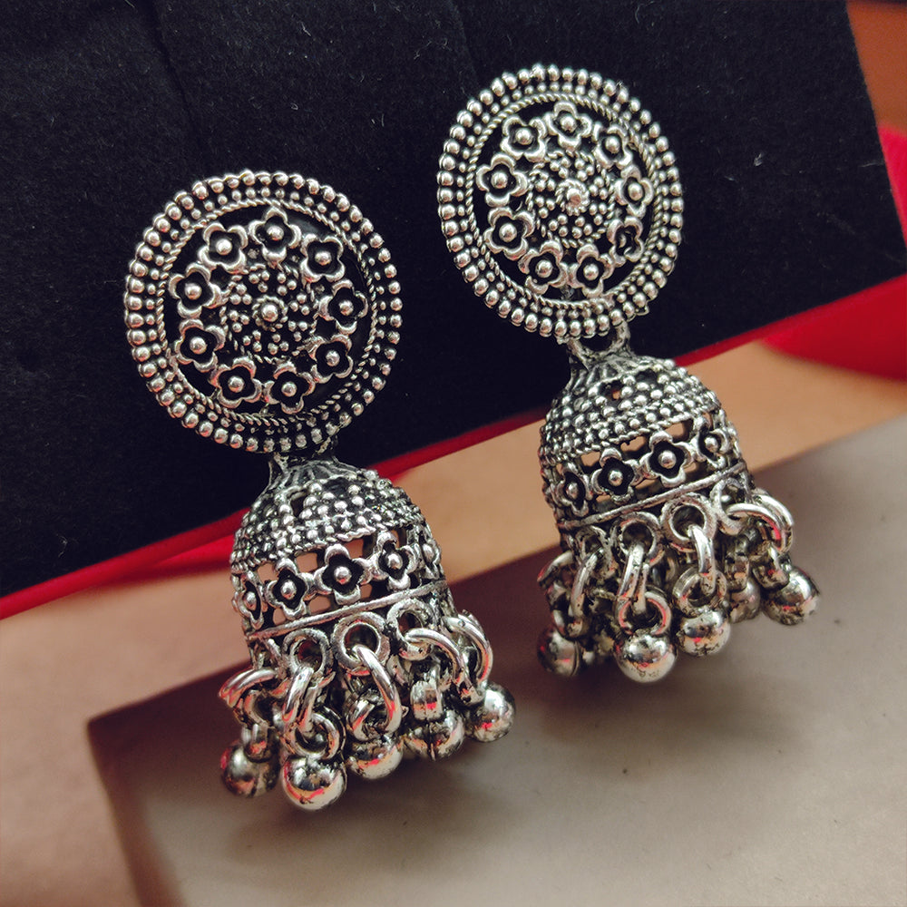 Jewelmaze Oxidised Plated Jhumki Earrings