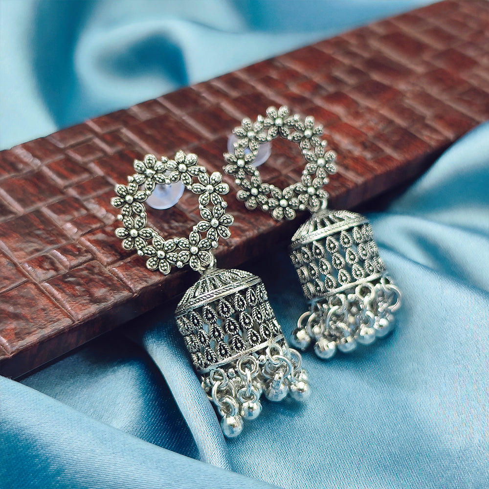 JewelMaze Oxidised Plated Jhumki Earrings - 1320002