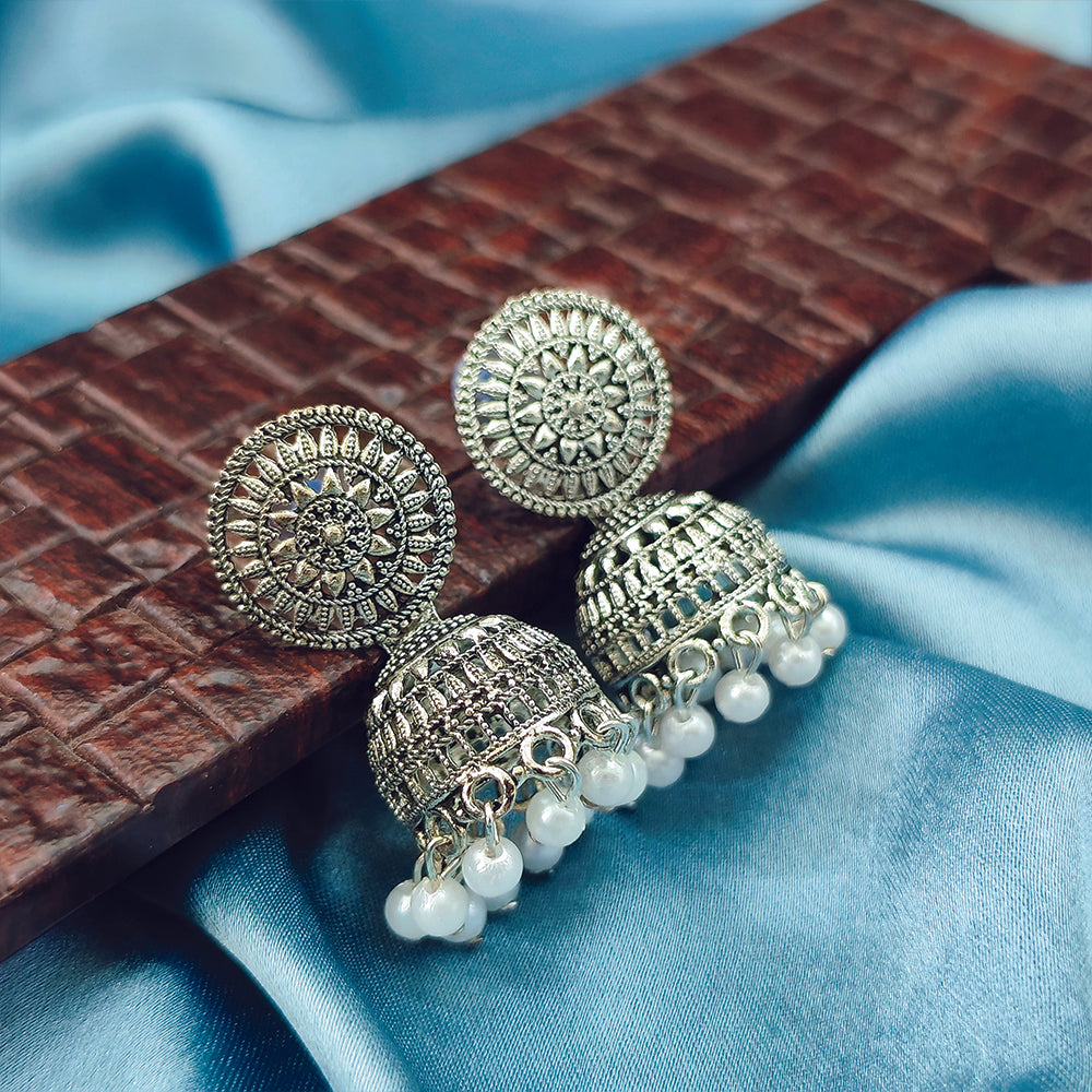 JewelMaze Oxidised Plated Jhumki Earrings - 1320003
