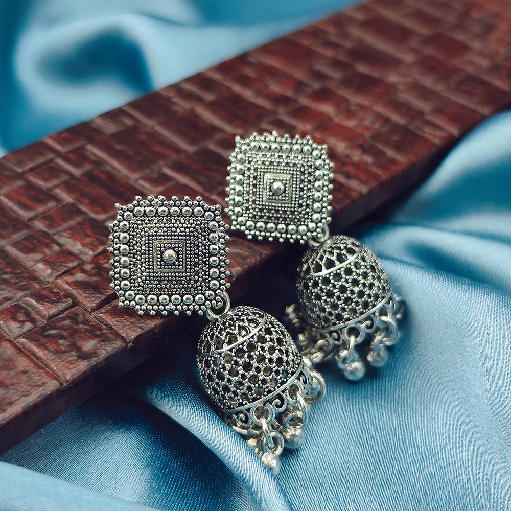 JewelMaze Oxidised Plated Jhumki Earrings - 1320004