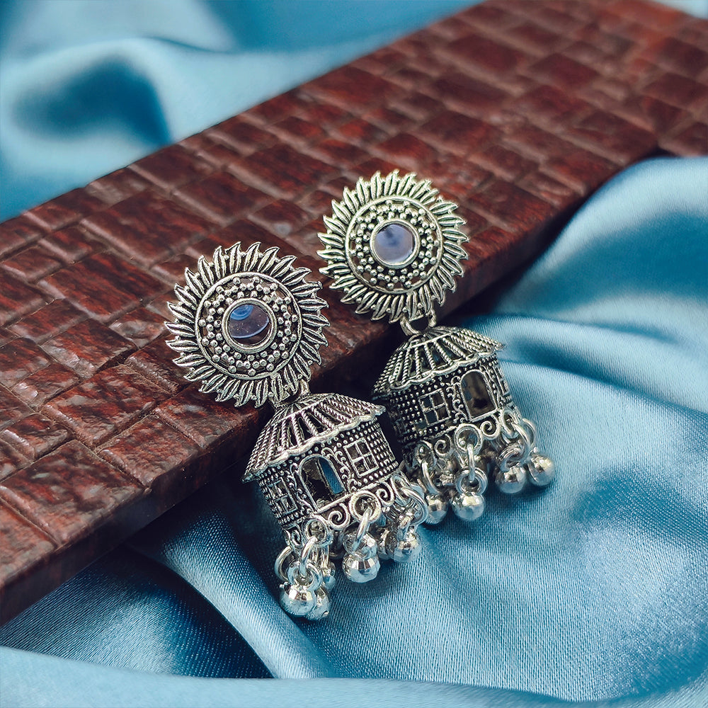 JewelMaze Oxidised Plated Jhumki Earrings - 1320005