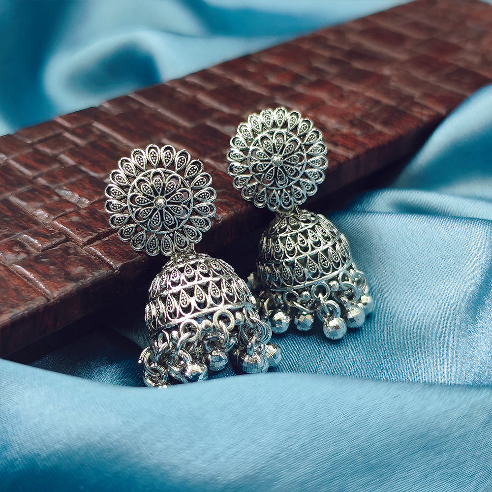 JewelMaze Oxidised Plated Jhumki Earrings - 1320006