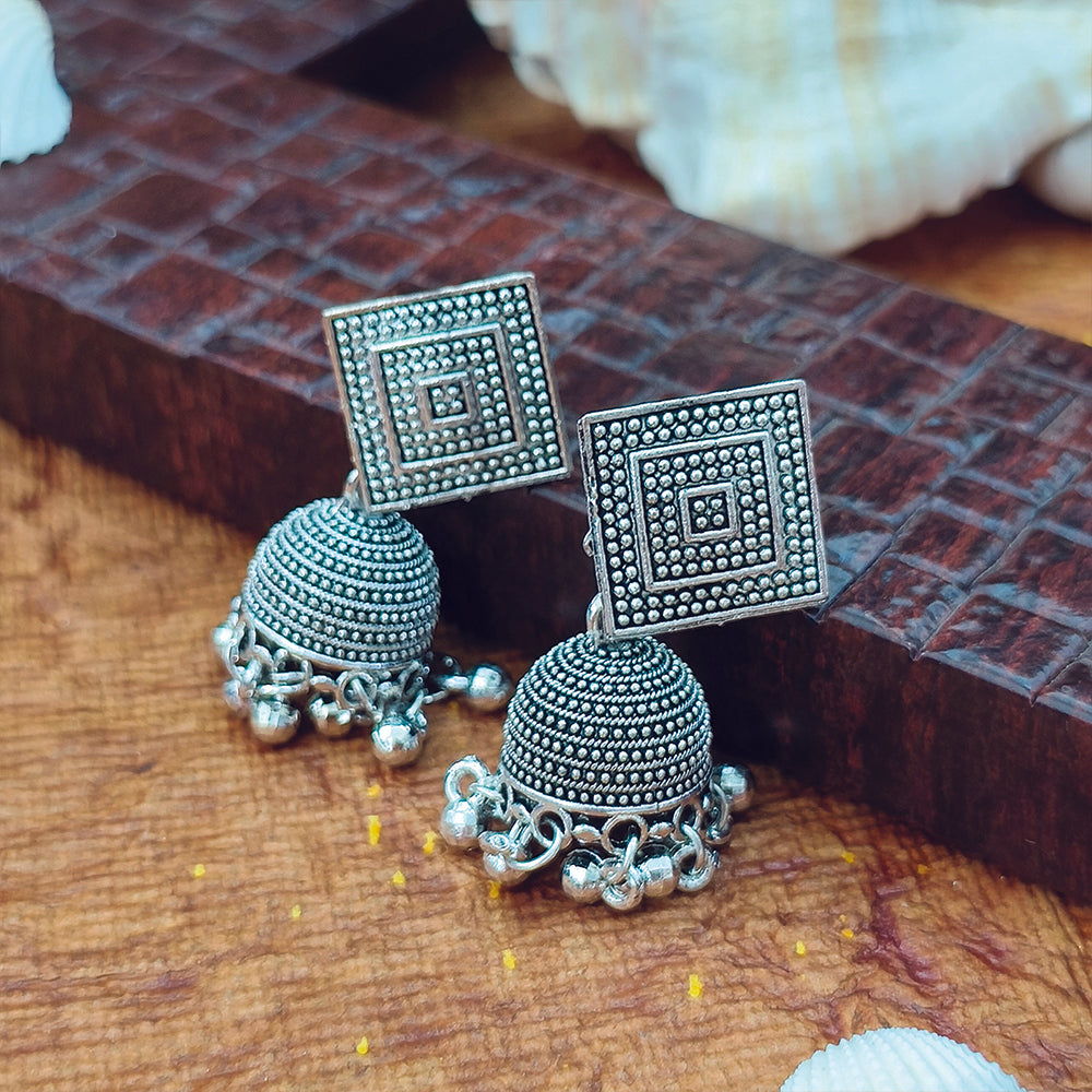 JewelMaze Oxidised Plated Jhumki Earrings - 1320009