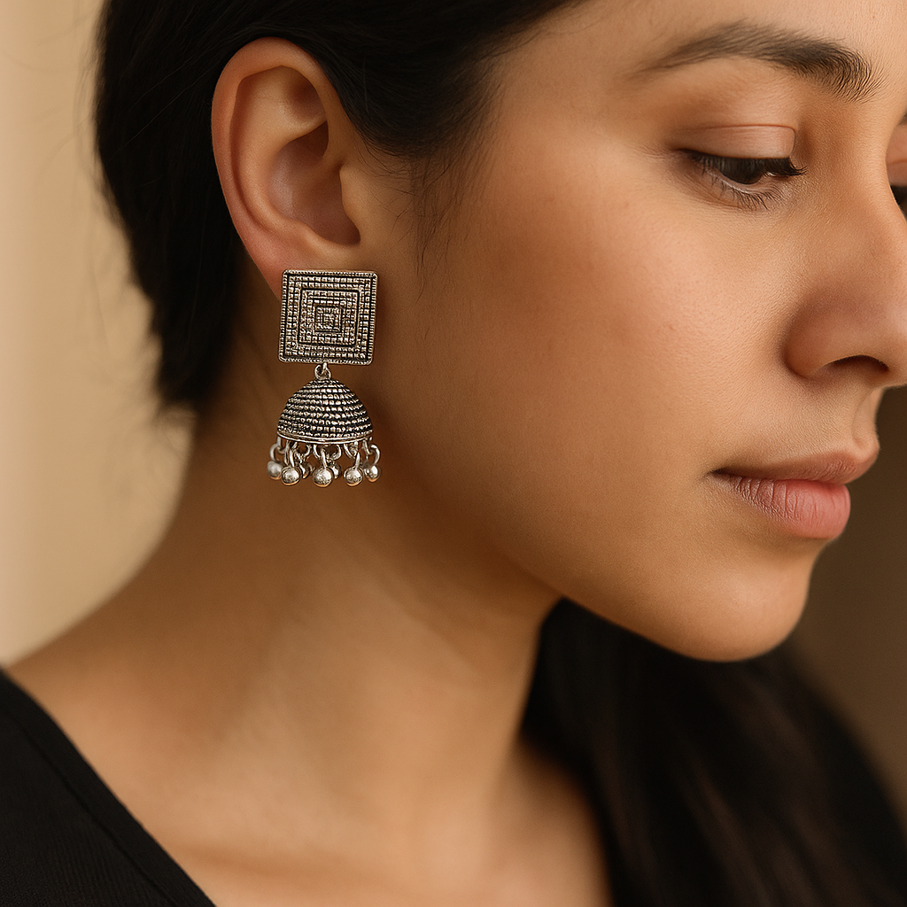 JewelMaze Oxidised Plated Jhumki Earrings - 1320009