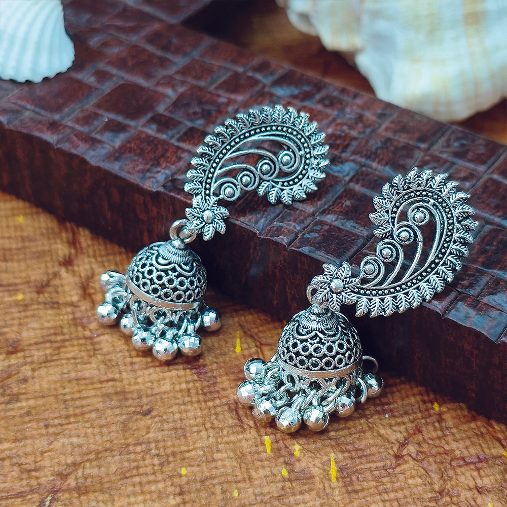 JewelMaze Oxidised Plated Jhumki Earrings - 1320011