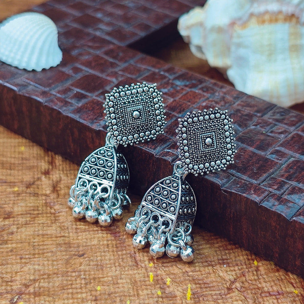 JewelMaze Oxidised Plated Jhumki Earrings - 1320012