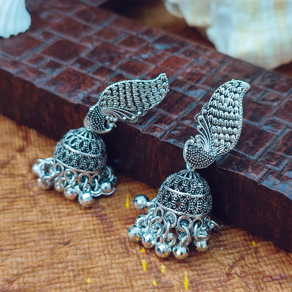 JewelMaze Oxidised Plated Jhumki Earrings - 1320013