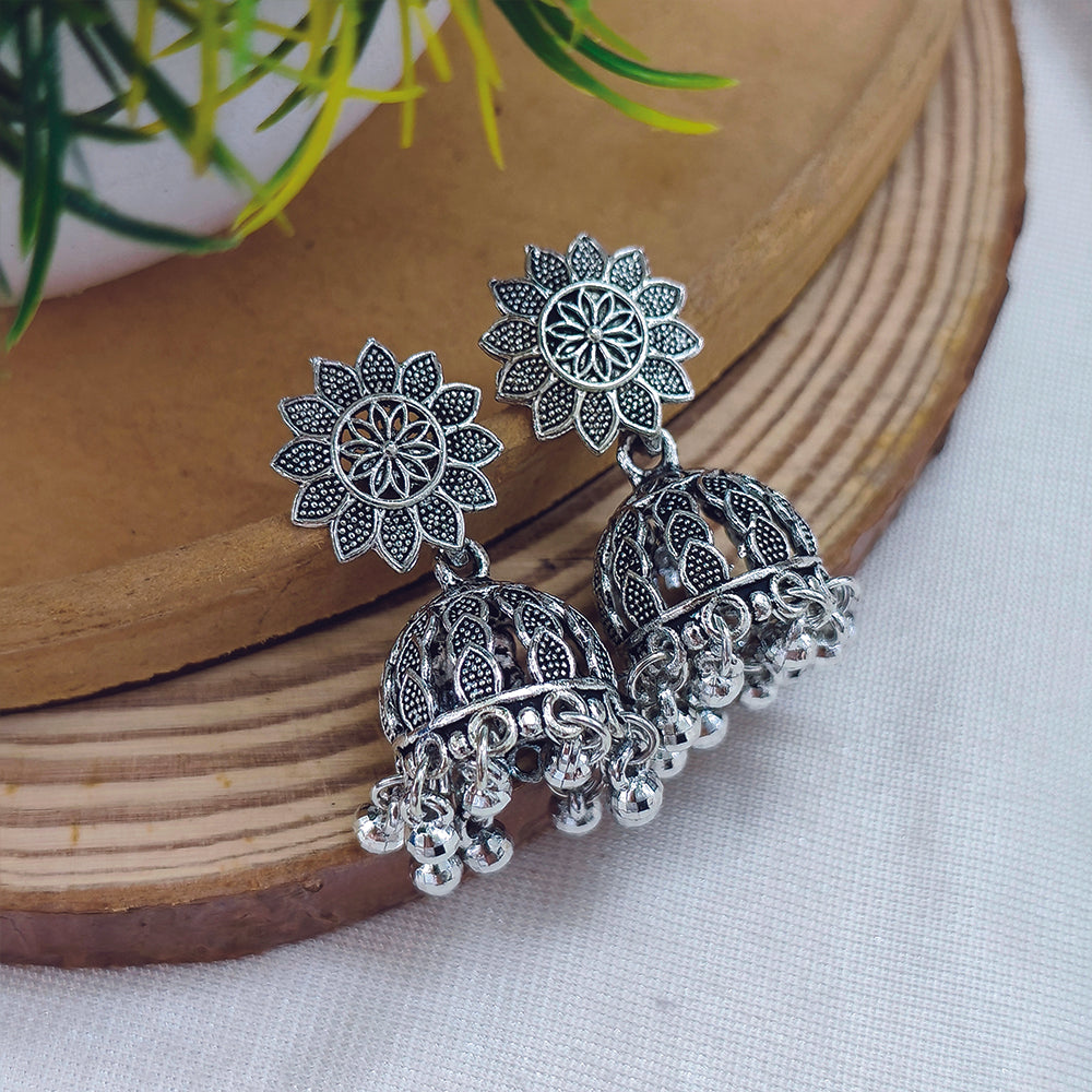 JewelMaze Oxidised Plated Jhumki Earrings - 1320015