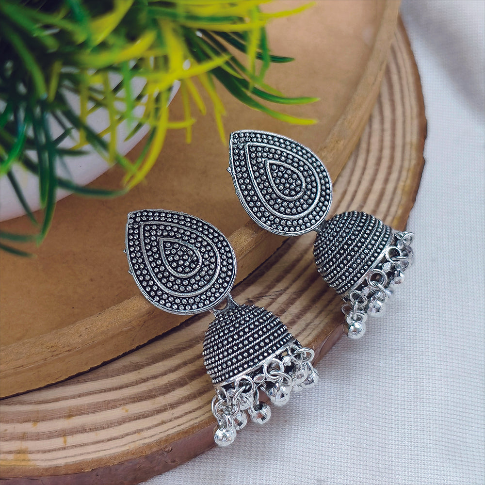 JewelMaze Oxidised Plated Jhumki Earrings - 1320017