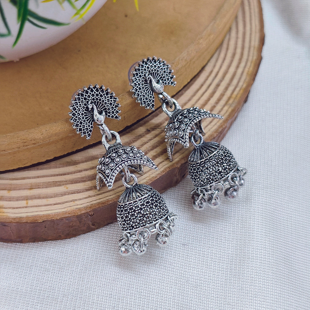JewelMaze Oxidised Plated Jhumki Earrings - 1320018