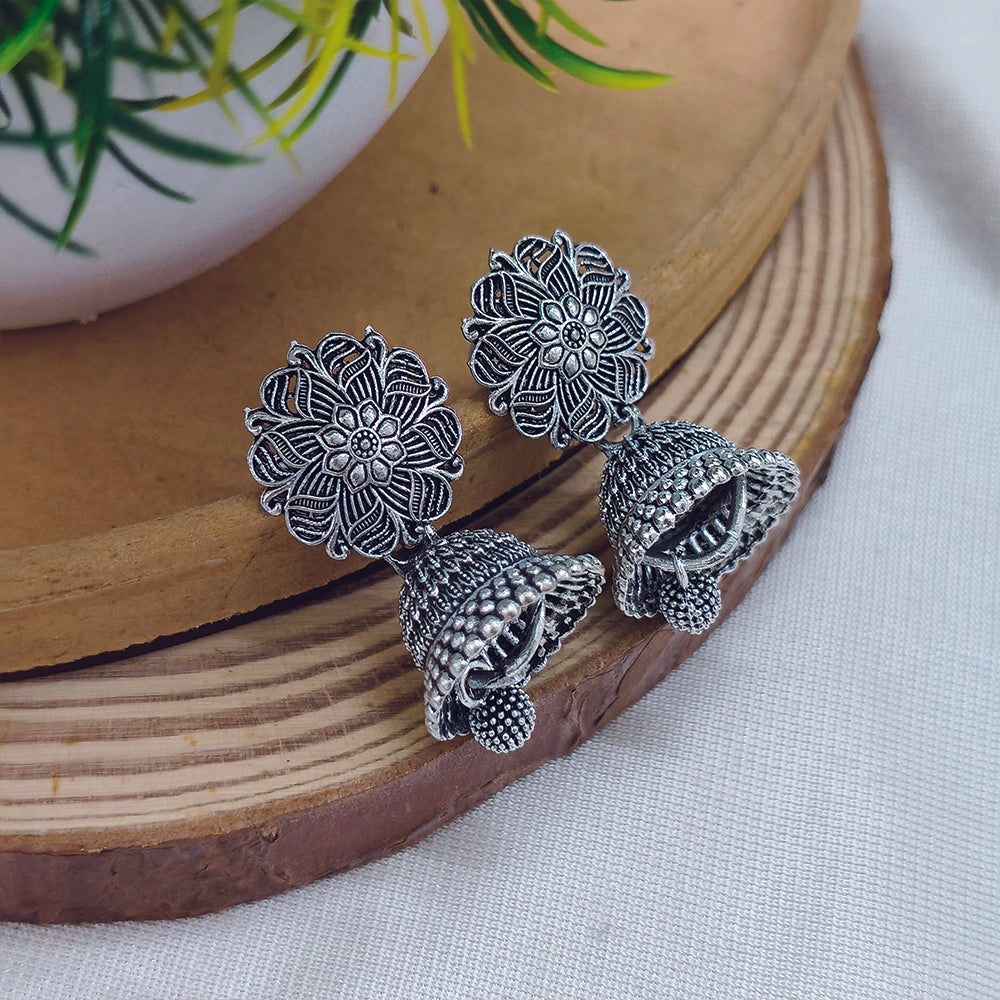 JewelMaze Oxidised Plated Jhumki Earrings - 1320019