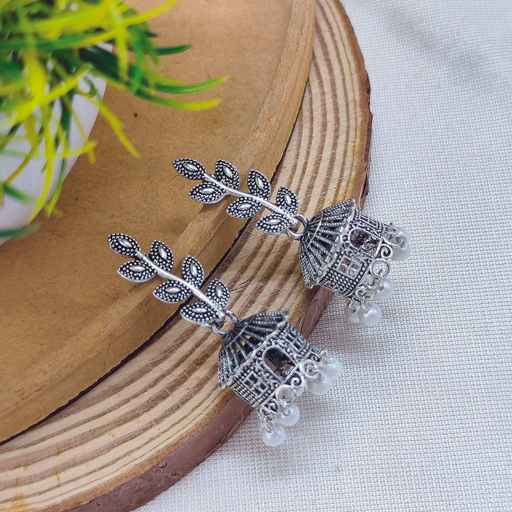 JewelMaze Oxidised Plated Jhumki Earrings - 1320020