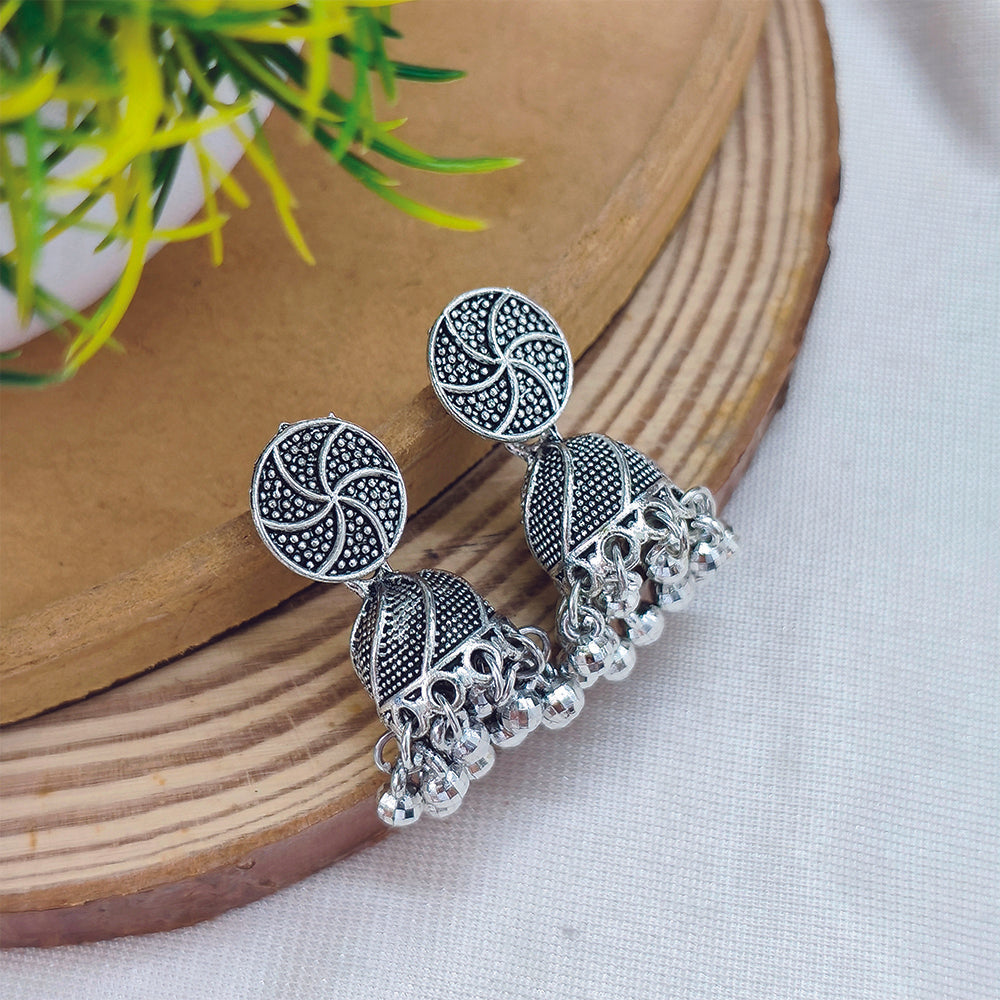 JewelMaze Oxidised Plated Jhumki Earrings - 1320021