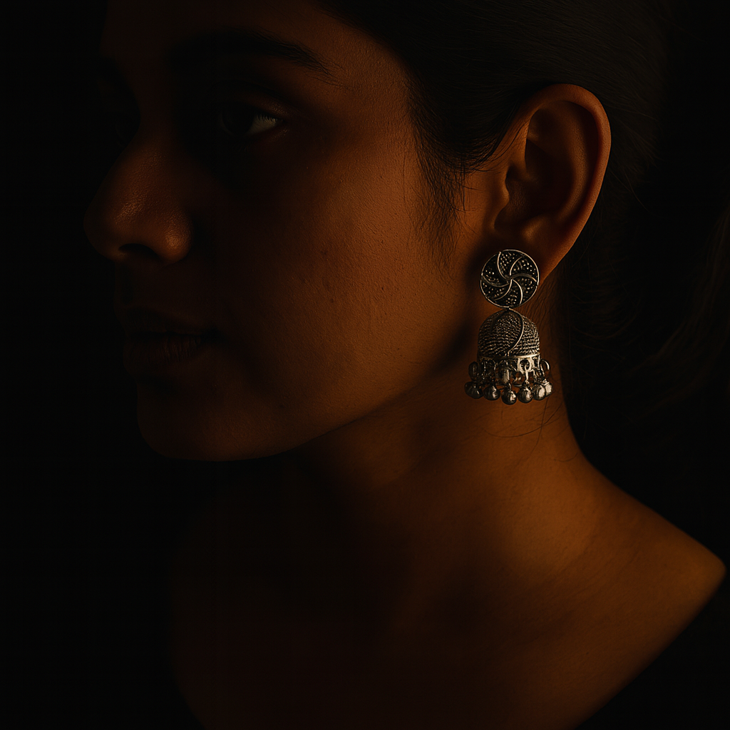 JewelMaze Oxidised Plated Jhumki Earrings - 1320021