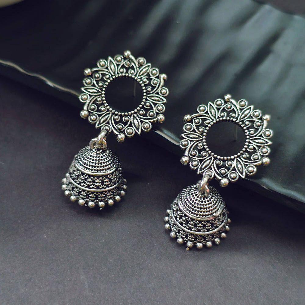 Jewelmaze Oxidized Plated Jhumki Earrings - 1320025