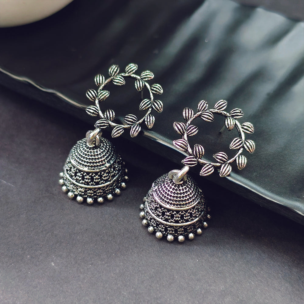 Jewelmaze Oxidised Jhumki Earrings - 1320027
