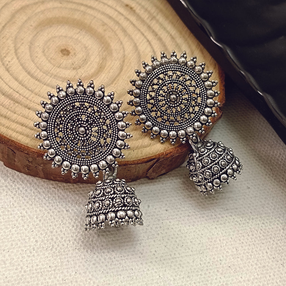 JewelMaze Oxidised Plated Jhumki Earrings - 1320029