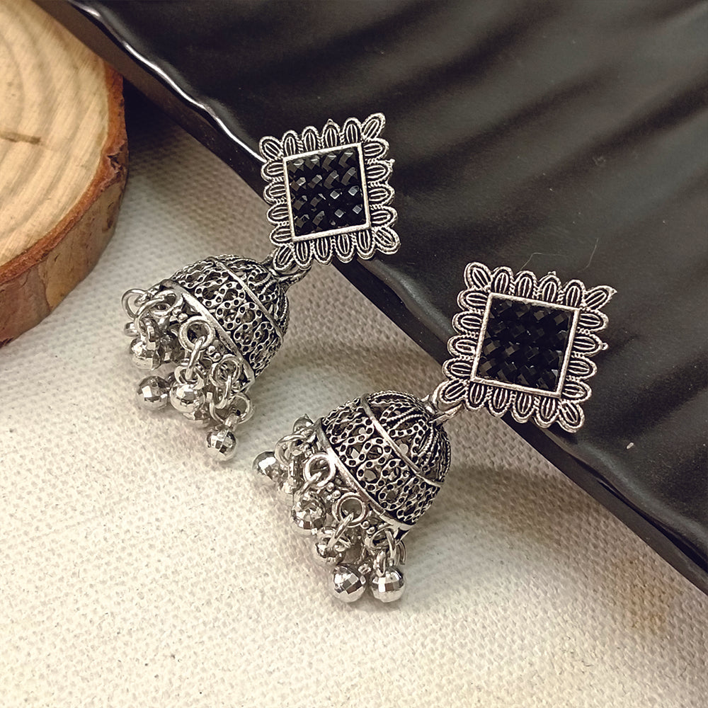 JewelMaze Oxidised Plated Jhumki Earrings - 1320030
