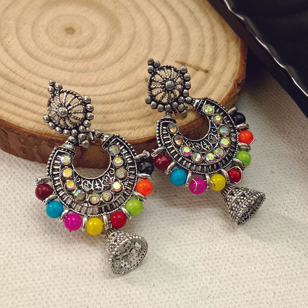 JewelMaze Oxidised Plated Jhumki Earrings - 1320031