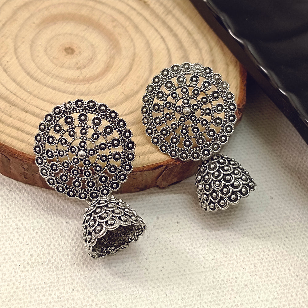 JewelMaze Oxidised Plated Jhumki Earrings - 1320032