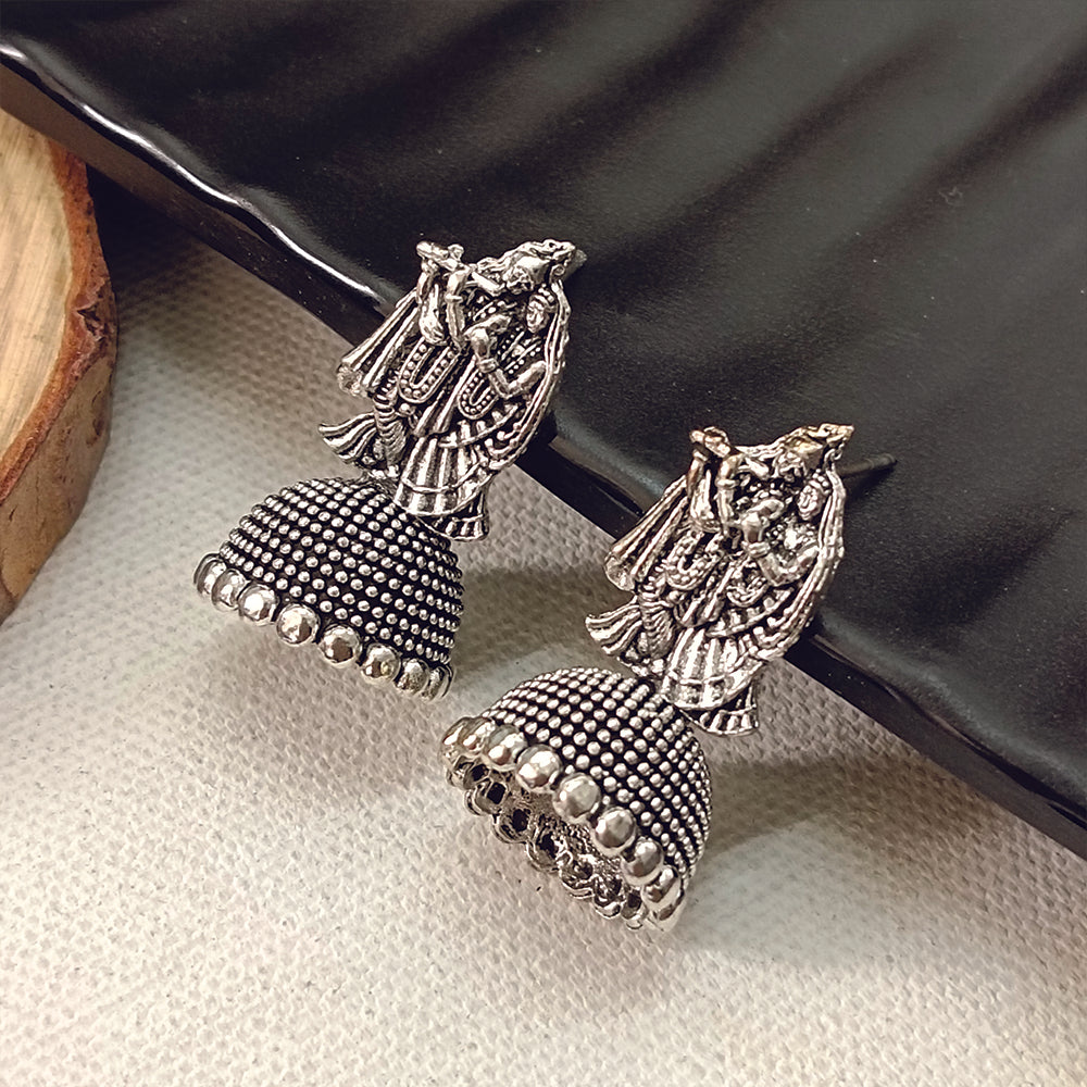 JewelMaze Oxidised Plated Jhumki Earrings - 1320033