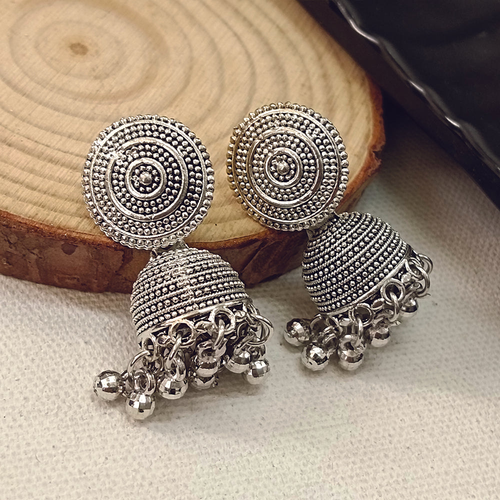 JewelMaze Oxidised Plated Jhumki Earrings - 1320034